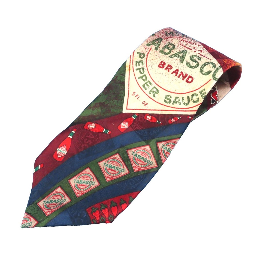 Vintage TABASCO HOT PEPPER SAUCE Silk Men's Neck Tie BOLD JEWEL TONE COLORS